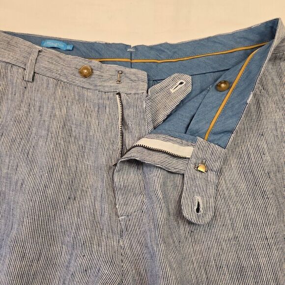 J.McLaughlin Flat Front Linen Shorts Men's Size 33 9in Blue White Stripe Preppy - Picture 3 of 8